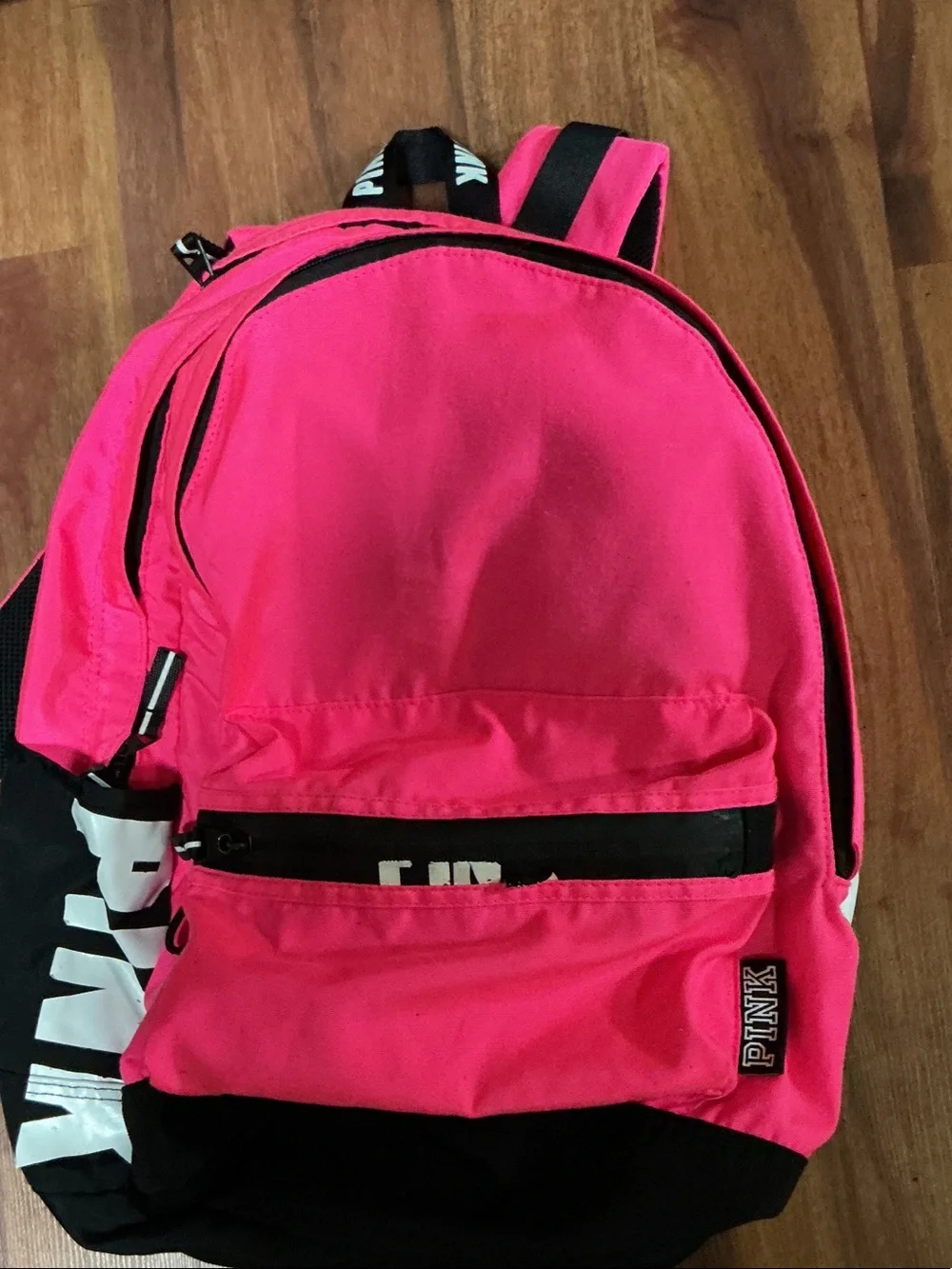 PINK Victoria's Secret Hot Pink and Black Backpack used